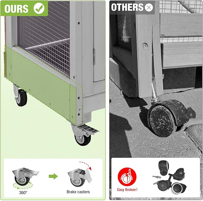 GUTINNEEN Rabbit Hutch Indoor Mobile Outdoor Bunny Cage with Openable Middle Door, Two Story Guinea Pig Cage with Wheels, 36" L x 17.7" W x 36.4" H Grey