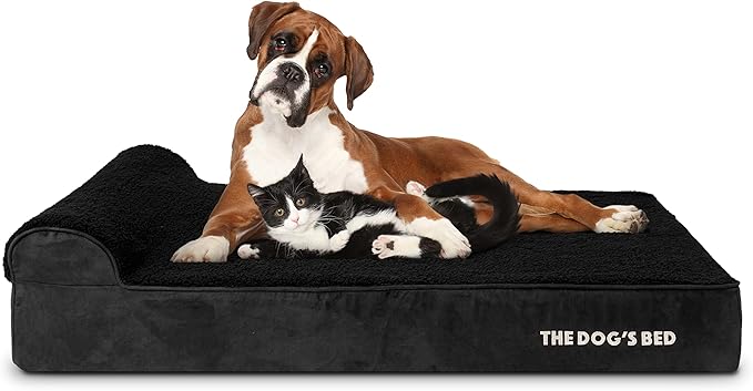 The Dog’s Bed Orthopedic Memory Foam Dog Bed with Headrest, Calming Surface – CertiPUR-Certified Foam, Plush Fabric, Black Plush, XL, 6-Inch