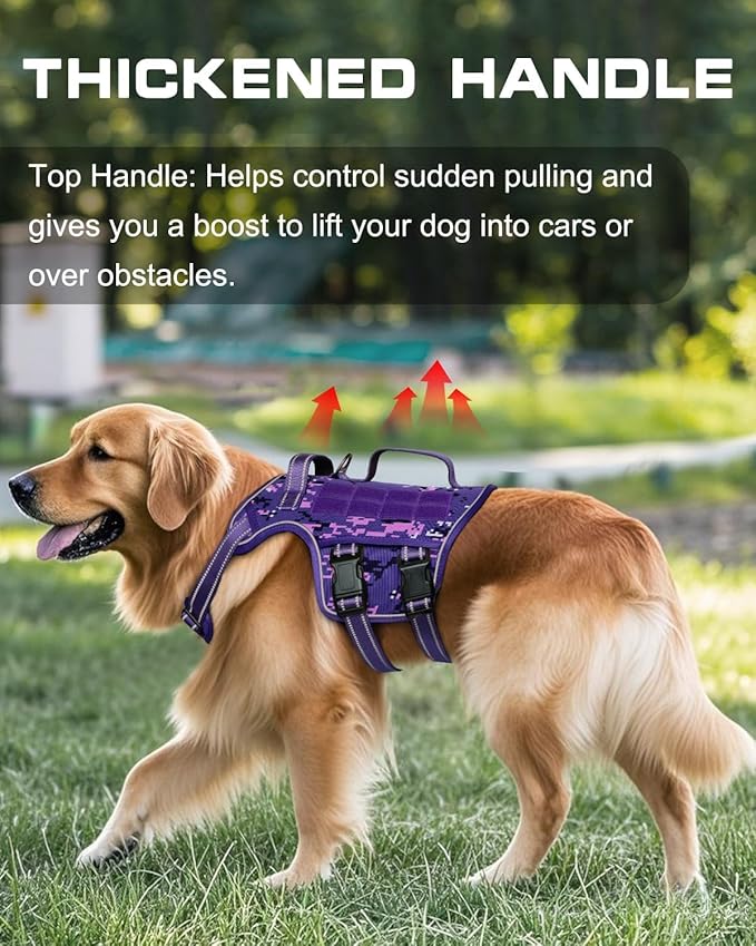 Small Dog Harness, Heavy Duty Tactical No Pull Dog Harness, No Choke, Easy On and Off Pet Vest with Molle System, Adjustable Reflective Dog Vest with Breathable Padded for Walking Hiking Training