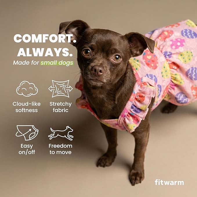 Fitwarm Easter Egg Dog Dress, Holiday Dog Clothes for Small Dogs Girl, Pet Easter Outfit, Pink, Yellow, Purple, XS