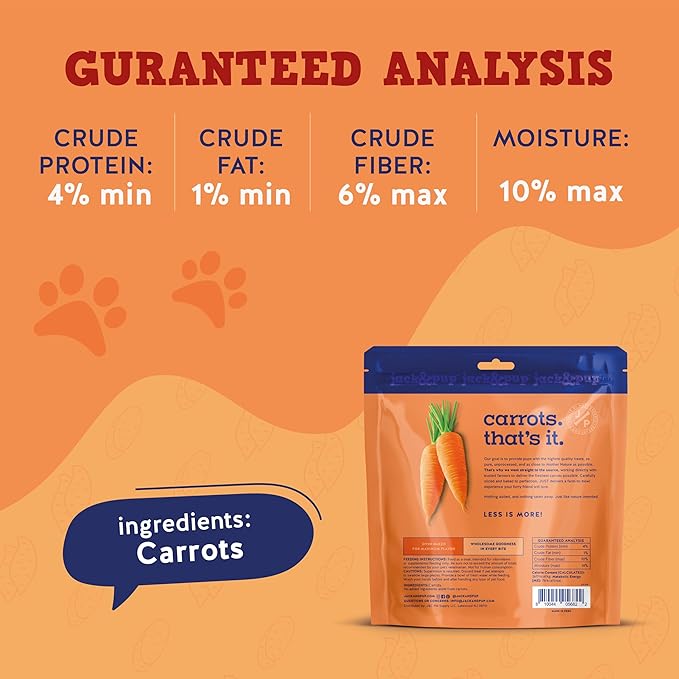 Jack&Pup Just Carrot Chews for Dogs | Single Ingredient Hypoallergenic Dog Treats | Nutritious, Flavorful and All Natural Carrot Dog Treats, Low Fat Low Calorie Dogs Treat (14oz)