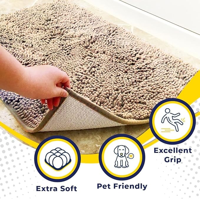 Muddy Mat® | Super Absorbent Door Mat Indoor, Microfiber Quick Dry Chenille Entryway Rug, Non-Slip Front Door Mat, Indoor Mats for Entryway, Machine Washable Pet Rug, Beige 24"x120"