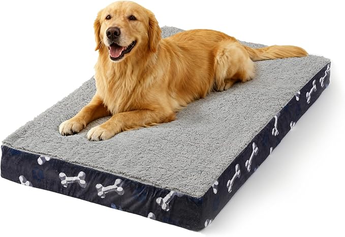 Large Dog Bed for Crate, 35x22 Inch Washable Crate Mat with Removable Cover & Anti-Slip Bottom, Comfy Orthopedic Egg Crate Foam Flat Pet Bed, Navy