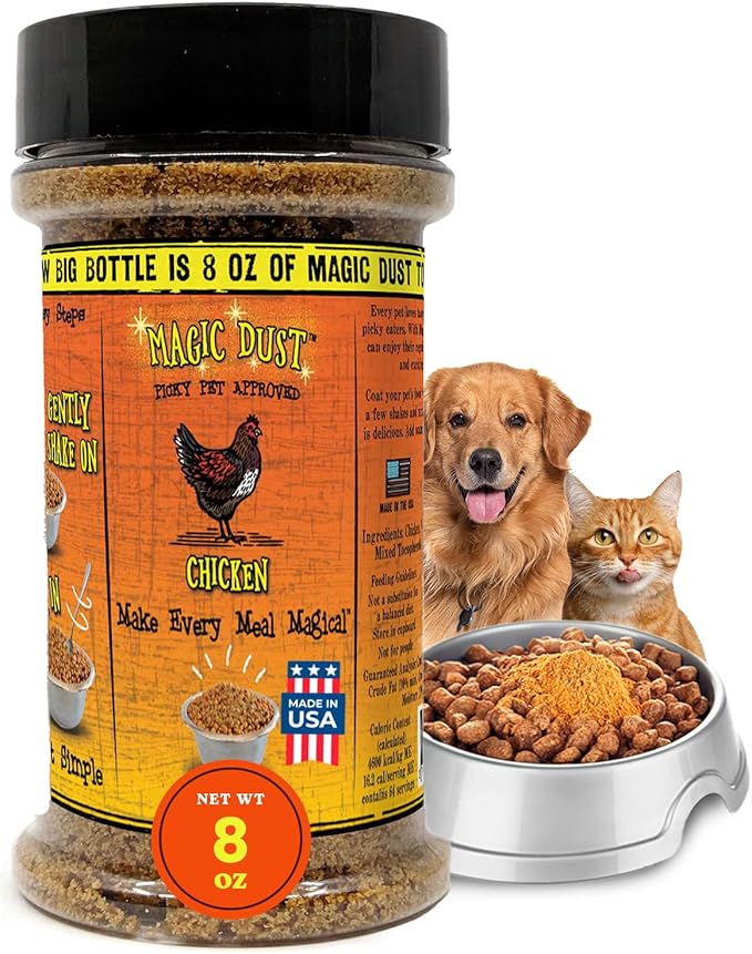 Wild Meadow Farms - Magic Dust Chicken Jerky Topper, Single Protein Pet Food Topper for Dogs & Cats, Enhance Flavor & Elevate Mealtime Excitement for Picky Eaters, Made in USA - 8 Ounce Bottle