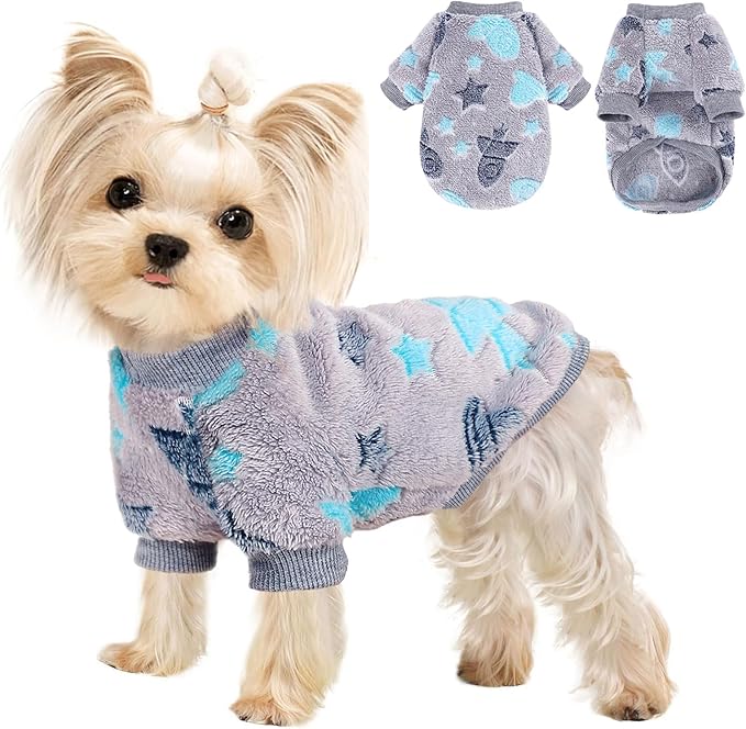 Dog Sweaters for Small Dogs Male Female Night Glow Fleece Dog Clothes for Small Dogs Girl Boy, Warm Pullover Doggy Sweatshirt, Winter Pet Coat Jacket Cat Costume Puppy Outfit, Gray, S