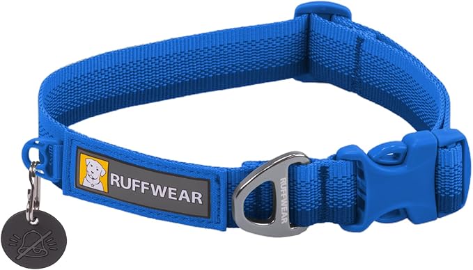 Ruffwear, Front Range Dog Collar, Adjustable Tubelok Webbing, Lightweight, Side Release Buckle, Aluminum V-Ring, Durable for Everyday Use, Blue Pool, 14"-20"