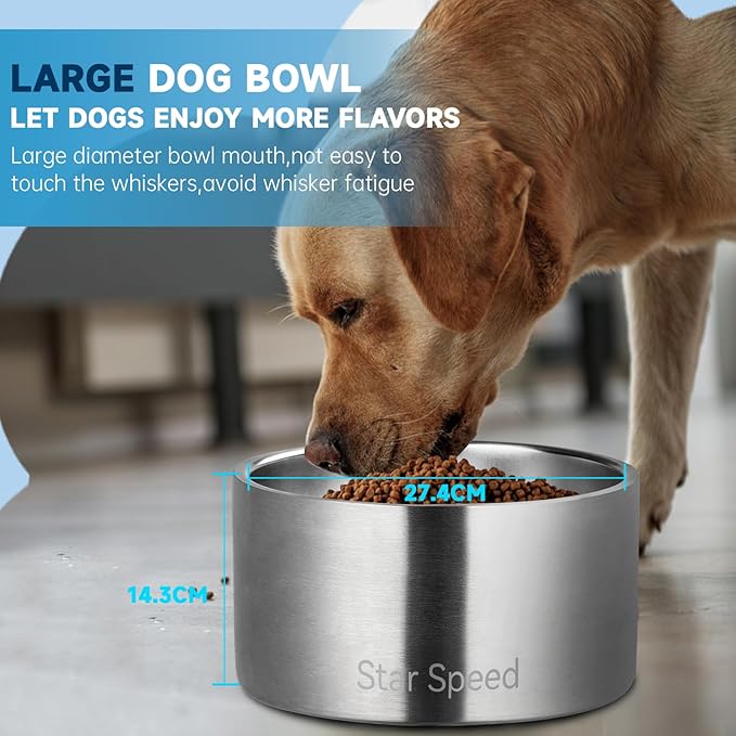 200oz Large Stainless Steel Dog Bowl. Extra Large Dog Water Bowls for Large Dogs with Rubber Bottom, Drop Resistant and Durable, Keeps Cold, Fits Different Size Big Dog Food Bowls,Silver