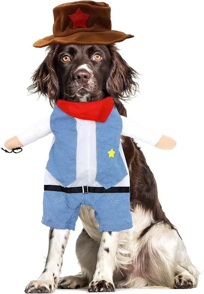 NACOCO Halloween Cowboy Dog Costume - Pet Clothes Costumes with Hat for Dog and Cat Blue(M)