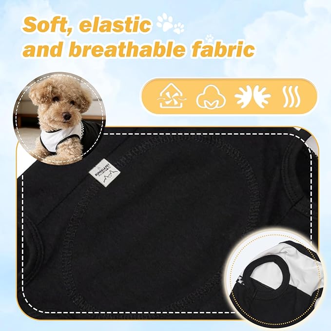 Kukaster Pet Dog Surgical Suit - Recovery Onesie for Dogs After Surgery, Spayed Female/Male Puppy, Breathable Anti-Lick Clothes, Alternative to Cone(Black and White-xs)