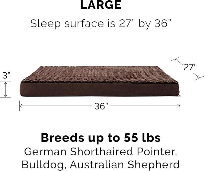 FurHaven Supportive Cooling Memory Foam Classic Mattress Dog Bed with Washable & Removable Cover - Plush Faux Fur/Suede Mattress - Chocolate, Dogs Up to 55 lbs - Large