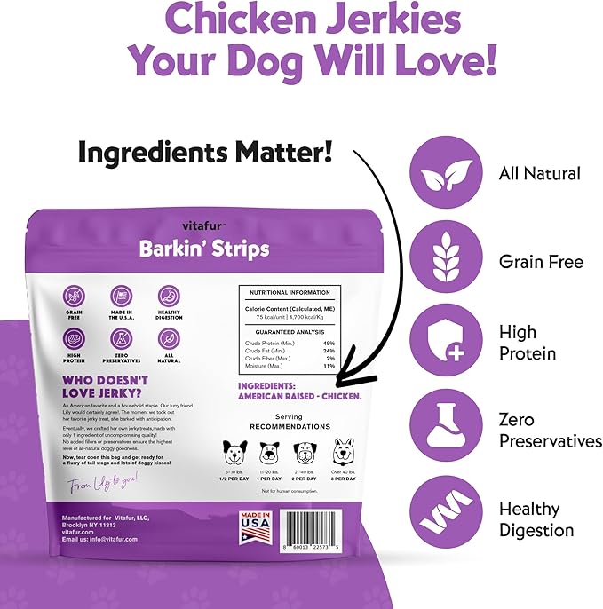 Barkin Burger Strips Made of Only Chicken Grain-Free Dog 12 oz Premium One-Ingredient Digestive Support Dog Jerky Treats, Made in USA Small Batch Healthy Single ingrediens Training Treats