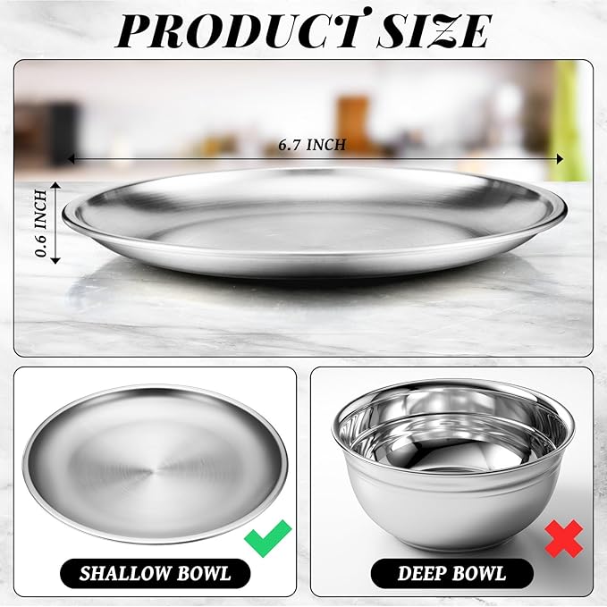 Domensi 12 Pieces Stainless Steel Cat Bowl Metal Pet Food Dish Beard Fatigue Relief Replacement Easy to Clean Indoor Wet Feeding Flat Plates for Dogs Kitten and Other Small Animals(6.7 Inch,Normal)