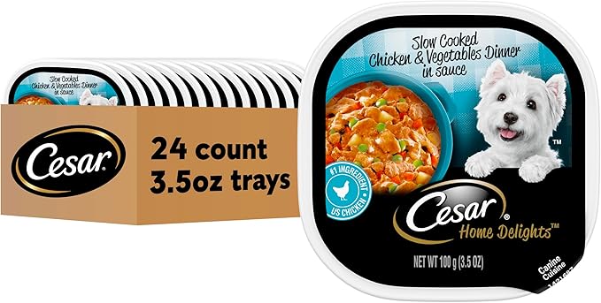 Cesar Home Delights Adult Wet Dog Food, Slow Cooked Chicken & Vegetables Dinner in Sauce, Wet Food for Dogs, 3.5 oz Tray, 24 Count