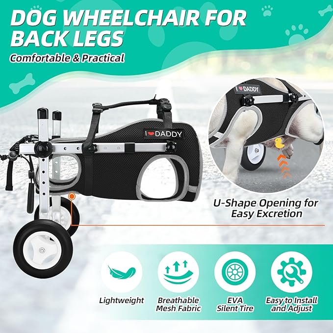 Nasjac Dog Wheelchair for Back Legs - Lightweight Portable Wheelchair with Reflective Stripes, Adjustable Pet Wheelchair Cart for Senior, Arthritis, Paralyzed, Injured, or Disabled Dogs