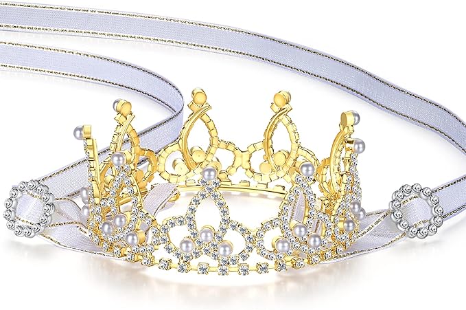 Lovelyshop Pet Series Gold Plated Royal Rhinestone Pearl Full Round Dog/Cat Crown for Rolyal Family Costume Hair Accessories-XLarge Size