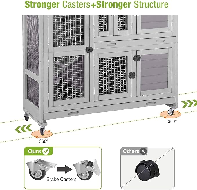 GUTINNEEN Guinea Pig Cage 2-Tier Indoor Outdoor Rabbit Hutch with Wheels, Leakproof Tray, Easy Clean Small Animal Habitat for Bunny, Hamster, Hedgehog, Ferret, Home & Garden Use