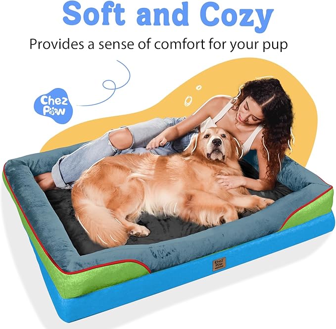 Chez Paw Orthopedic Extra Large Dog Bed - XXL Washable Giant Pet Couch Sofa with Removable Cover Waterproof Bolster for Large Size Dogs, 45x35