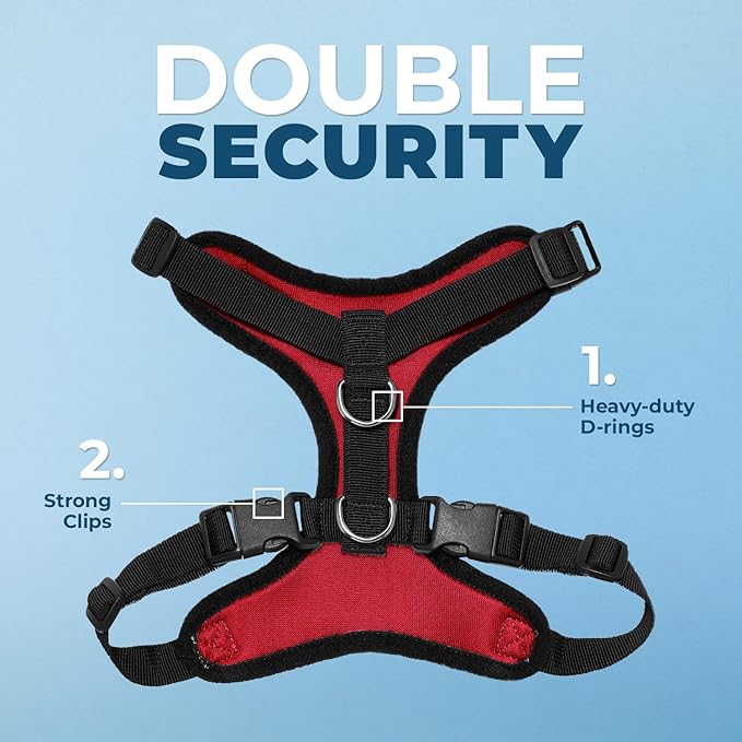 Best Pet Supplies Voyager Step-in Lock Pet Harness w Reflective Pet Leash Combo Set with Neoprene Handle 5ft - Supports Small, Medium and Large Breed Puppies/Cats - Red/Black Trim Set, M