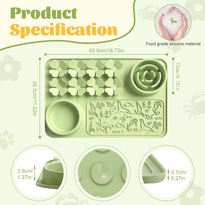 Silicone Lick Mat for Dogs & Cats – Slow Feeder Dog Bowl, Non-Slip Licking Mat for Large & Small Breeds, Puzzle Feeder & Snuffle Mat for Fast Eaters, Interactive Pet Food Mat with Measuring Spoon