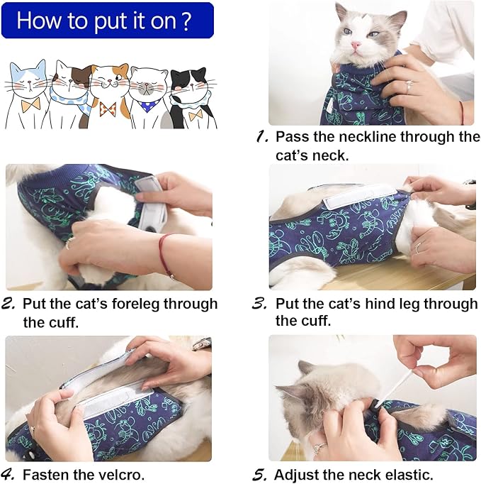 kzrfojy Cat Surgery Recovery Suit Cat Onesie for Cats After Surgery for Surgical Abdominal Wound Or Skin Diseases E-Collar Alternative Wear Neutering Bodysuit Wear (Dark-Blue-S)