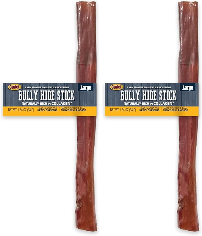 Cadet Bully Hide Sticks for Large Dogs, All-Natural Beef Pizzle, Limited-Ingredient Long-Lasting Dog Chews for Aggressive Chewers, 1 Count (Pack of 2)