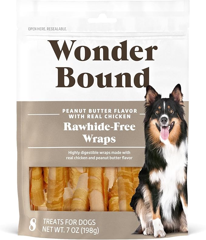 Wonder Bound Chicken Wrapped Medium Sticks, Peanut Butter Flavor - 8 Count - Rawhide-Free Dog Treats, Dental Health Chews for Plaque & Tartar Control, Easy to Digest, Long-Lasting