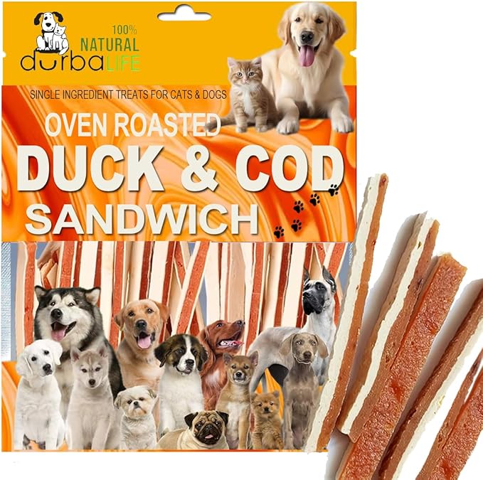 Oven Roasted Single Ingredient Treats for Dogs & Cats | Easy Chew (3.1 oz, Duck & Cod Sandwich)
