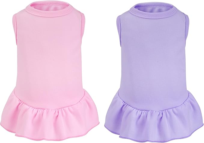 2 Pcs Dog Dresses Cat Skirt Solid Color Dog Clothes Summer Sleeveless Puppy Girl Clothes for Small Pet Dogs Cats (Pink,Light Purple, Medium)