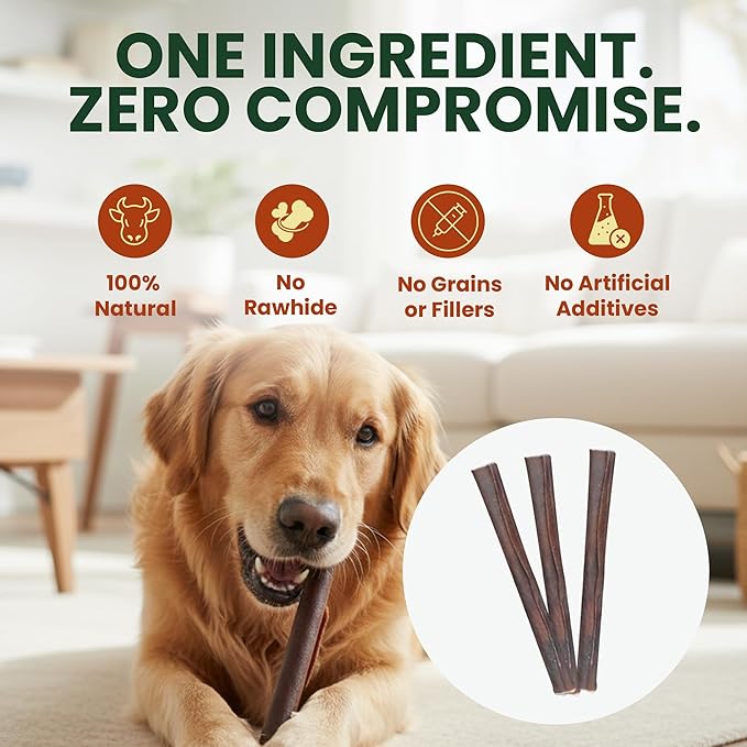 6 Pack 12 Inch Beef Collagen Sticks Chewable for Dogs – Rawhide Alternative Chews, Single Ingredient, Long Lasting Dental Treats, High Protein Natural Dog Chews for Medium to Large Dogs