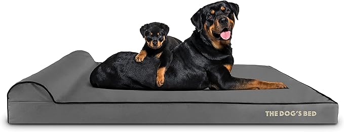 The Dog’s Bed Orthopedic Memory Foam Dog Bed with Headrest, Calming Surface – CertiPUR-Certified Foam, Oxford Fabric, Grey with Black Trim, XXL, 4-Inch