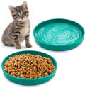 Silicone Cat Food Bowl Shallow Dishes 5.9in Wide Cats Bowls Set of 2 Kitty Plates Relief Whisker Fatigue Puppy Feeding Bowl for Dry Food and Wet Food Indoor (Round Green)