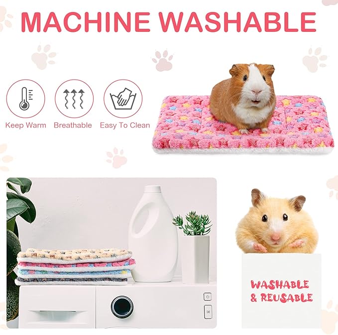 Tuanse 4 Pack Guinea Pig Bed Mat Bedding Rabbit Winter Bed Pad for Indoor Warm Small Animal Mattres Fleece Sleeping Pad for Hedgehogs Bunny Ferrets Hamster(Little Star,13 x 10 Inch)