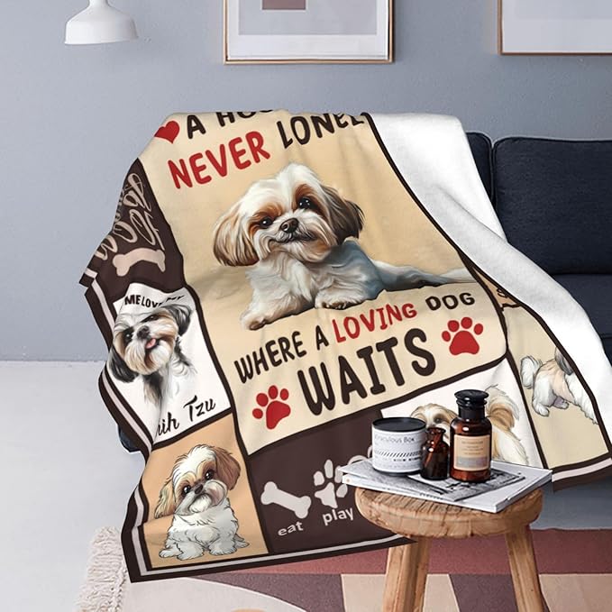 Shih Tzu Gifts Blanket, Dog Throw Blankets, Shih Tzu Stuff Animal Gift for Women Boys Girls Men Lover Adult Cozy Fleece Flannel Bedding Plush for Couch Sofa Bed Decor 80"X60"