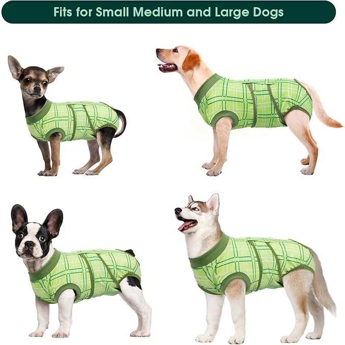 Kuoser Dog Recovery Suit for Female Male Dogs, Post-Surgery Bodysuit for Spay Neuter, Dog Onesie After Surgery, Anti-Licking Pet Surgical Recovery Suit, Green XS
