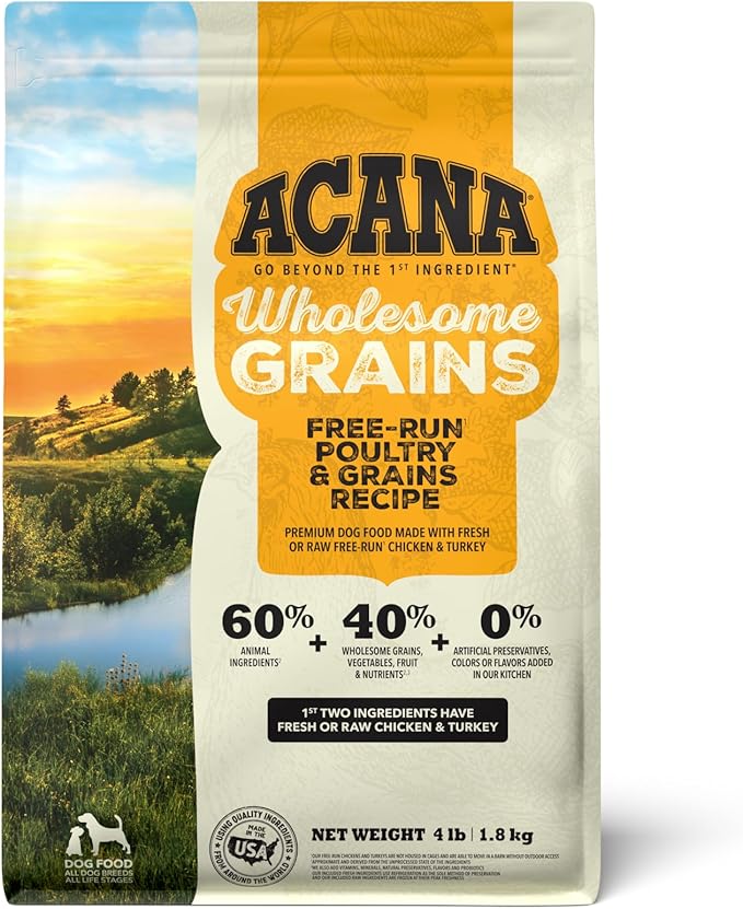 ACANA Wholesome Grains Dry Dog Food Free-Run Poultry & Grains Recipe with Cage-Free Eggs 4lb Bag