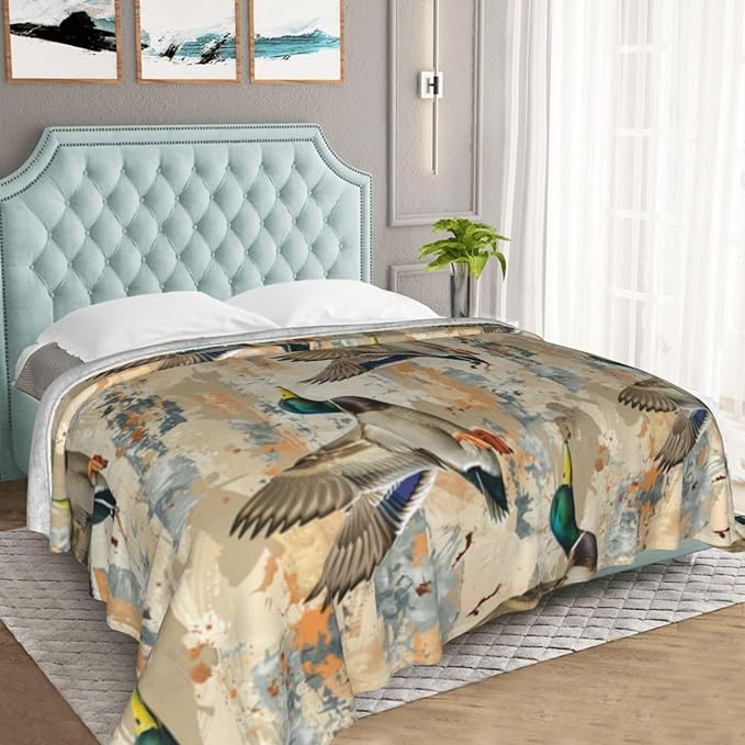 Mallard Ducks Blanket Gifts for Women Men Adults Duck Lovers, Wildlife Plush Fleece Throw Blankets, Cozy Soft Warm Bedding Decor for Sofa Living Room Travel 60"x80"