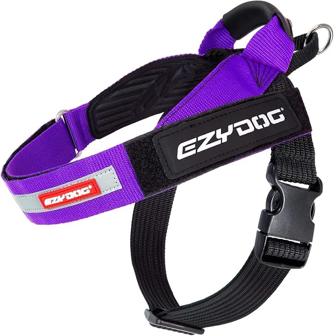 EzyDog Express Dog Harness - Adjustable Dog Harness for Large, Medium, and Small Dogs with Padded Ergonomic Anti-Chafing Design, Grip Handle, & Easy Side Buckle (L, Purple)