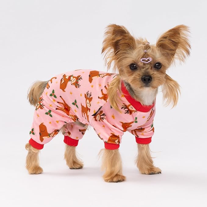 Fitwarm Christmas Reindeer Dog Pajamas, Christmas Clothes for Small Dogs Girl, Holiday Pet Outfit, Pink, Red, XL