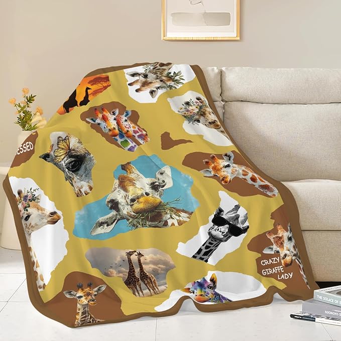 Giraffe Throw Blanket Giraffe Stuff Gifts for Kids Girls Boys Adults Women Men Soft Cozy Warm Plush Fluffy Fuzzy Fleece Blanket Decor 50''X60''