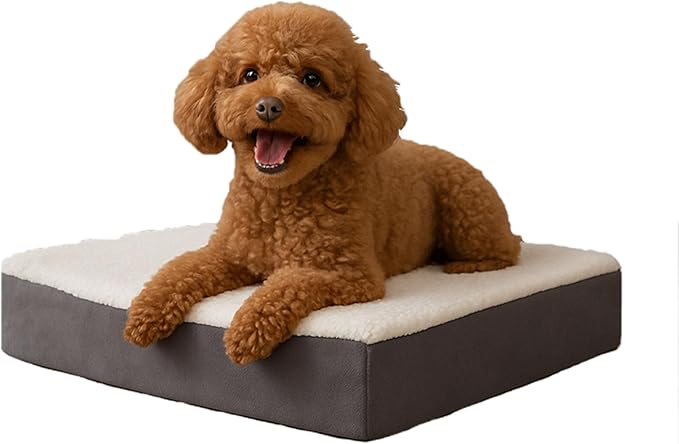 Orthopedic Dog Bed - 2-Layer Memory Foam Crate Mat with Machine Washable Sherpa Cover - 20x15 Pet Bed for Small Dogs Up to 20lbs by PETMAKER (Gray)