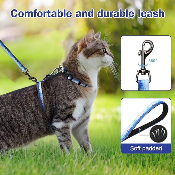 Hikiko Cat Harness and Leash Set Escape Proof Adjustable Walking Travel Soft Boy Kitten Harness for Small Medium Large Cats (Hill, M)