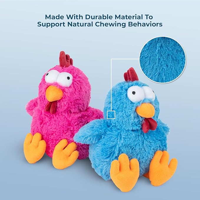 Best Pet Supplies Squeaky Dog Toys with Soft Durable Fabric for Small, Medium and Large Pets Interactive Toy for Indoor Play, Supports Active Biting and Play - Mrs. Cluck (Blue)