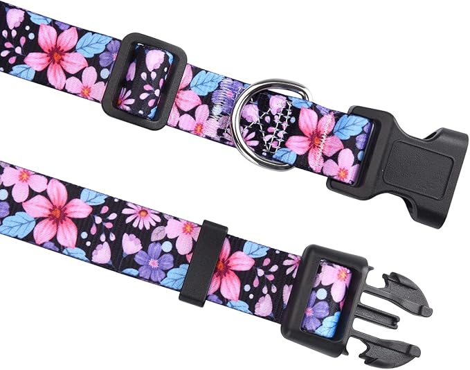 Dog Collar and Leash Set for Small Dogs, Soft Comfy Pet Collar for Small Medium Large Dogs, Floral Pattern for Boy Girl Puppy Dogs(Floral A Set,S)
