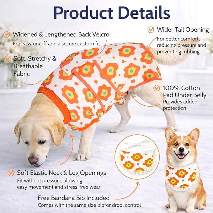 Dog Surgery Recovery Suit, E-Collar & Cone Alternative, Surgical Onesie for Dogs Female Male After Spayed Neutered, Soft Body Suits Post Spay Neuter, Pet Anti Licking Abdominal Wounds Onesies, M