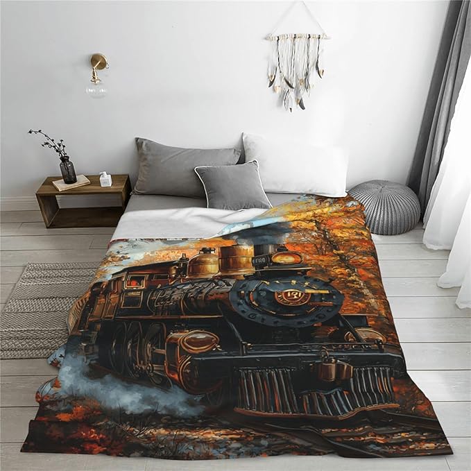 Train Blanket, Train Decor Throw Blankets, Gifts for Men Boys Girls Women Lover Adult Cozy Fleece Flannel Bedding Stuff Plush for Couch Sofa Bed Decor 50"X40"