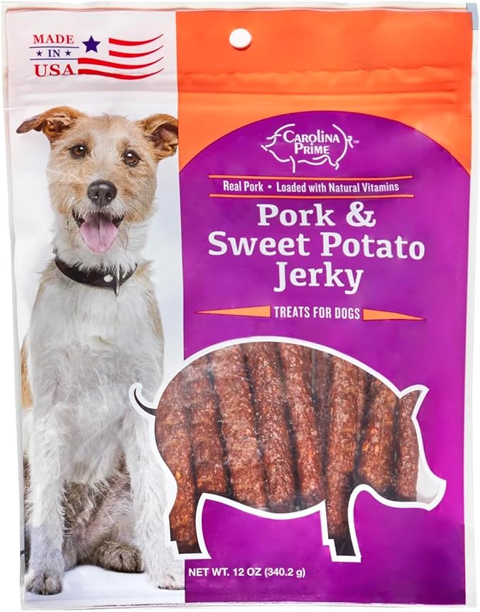 Carolina Prime Pork & Sweet Potato Jerky Dog Treats Jerky | Grain Free | Made with Real Pork & Sweet Potatoes | 12oz
