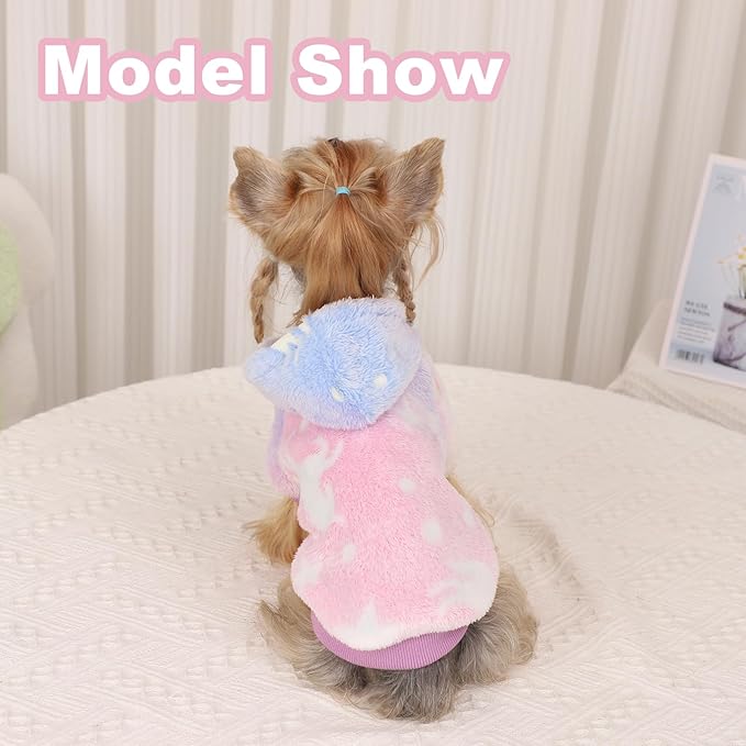 Dog Sweater for Small Dogs Girl Boy, Fleece Dog Hoodie Clothes, Night Glow Puppy Sweater, Soft Warm Extra Small Doggie Sweatshirt, Fall Winter Doggy Clothes Pet Outfits for Chihuahua Yorkie, Pink,XXS