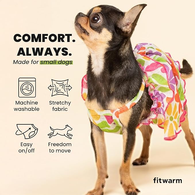 Fitwarm Hawaiian Floral Dog Dress, Tropical Summer Clothes for Small Dogs Girl, Pet Luau Outfit, White, Purple, Green, Red, Yellow, XS