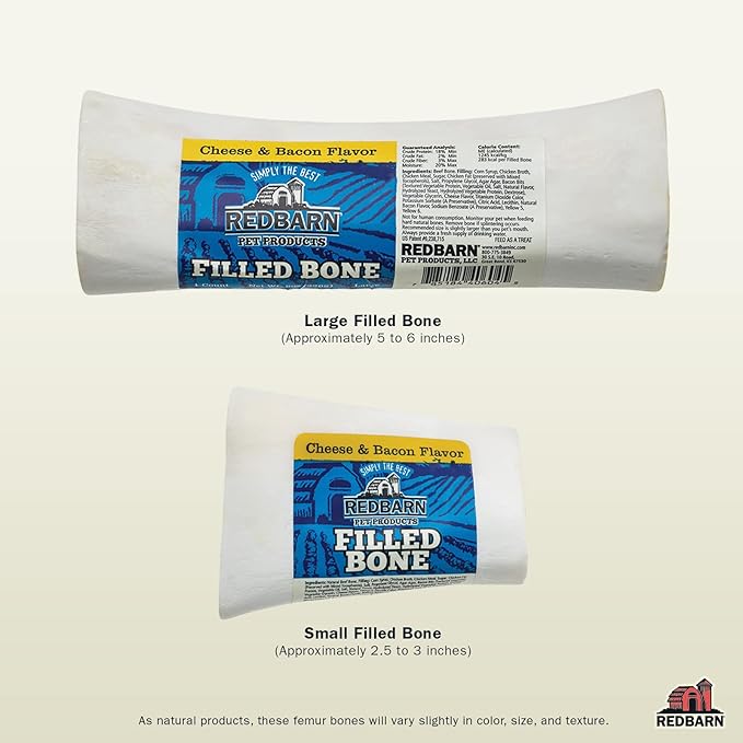 Redbarn Filled Dog Bones, Natural Long-Lasting Dental Treats; Suitable for Aggressive Chewers, Small (3") - 10 Bones (Cheese N' Bacon)