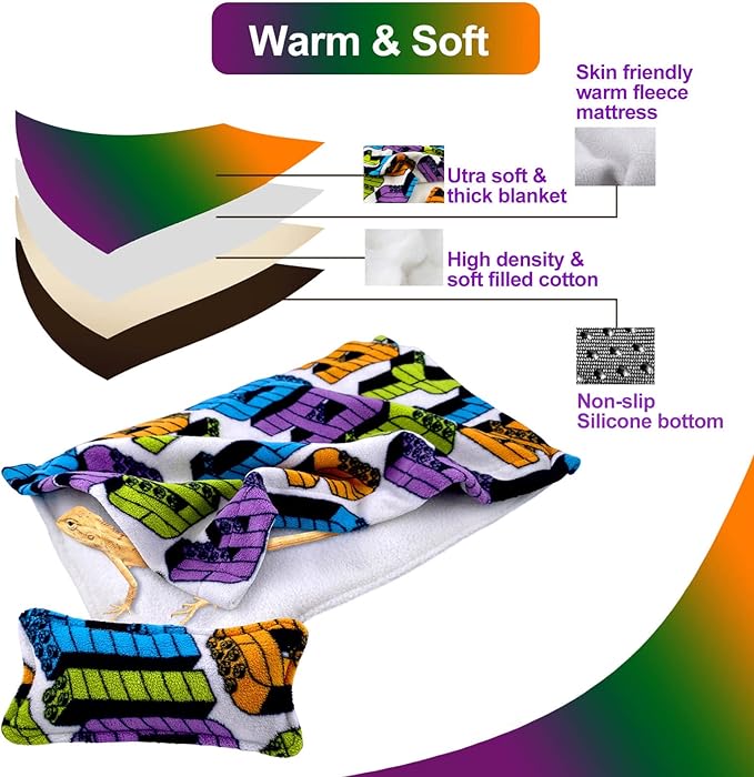 Bearded Dragon Bed with Pillow and Blanket, Small Pet Animal Hide Habitat Shelter, Reptile Accessories, Warm Cotton Nest Sleeping Bag for Leopard Gecko Lizard Guinea Pig Rat Hamster(Toy Letter)